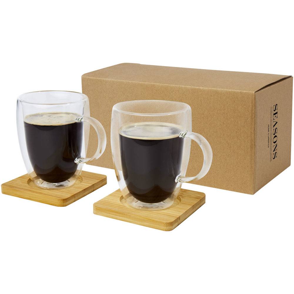 Doppelwandiger Glasbecher 2er-Set mit Bambusuntersetzer VIORA