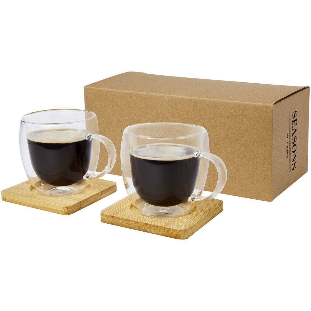 Doppelwandiger Glasbecher 2er-Set mit Bambusuntersetzer ZENVISO