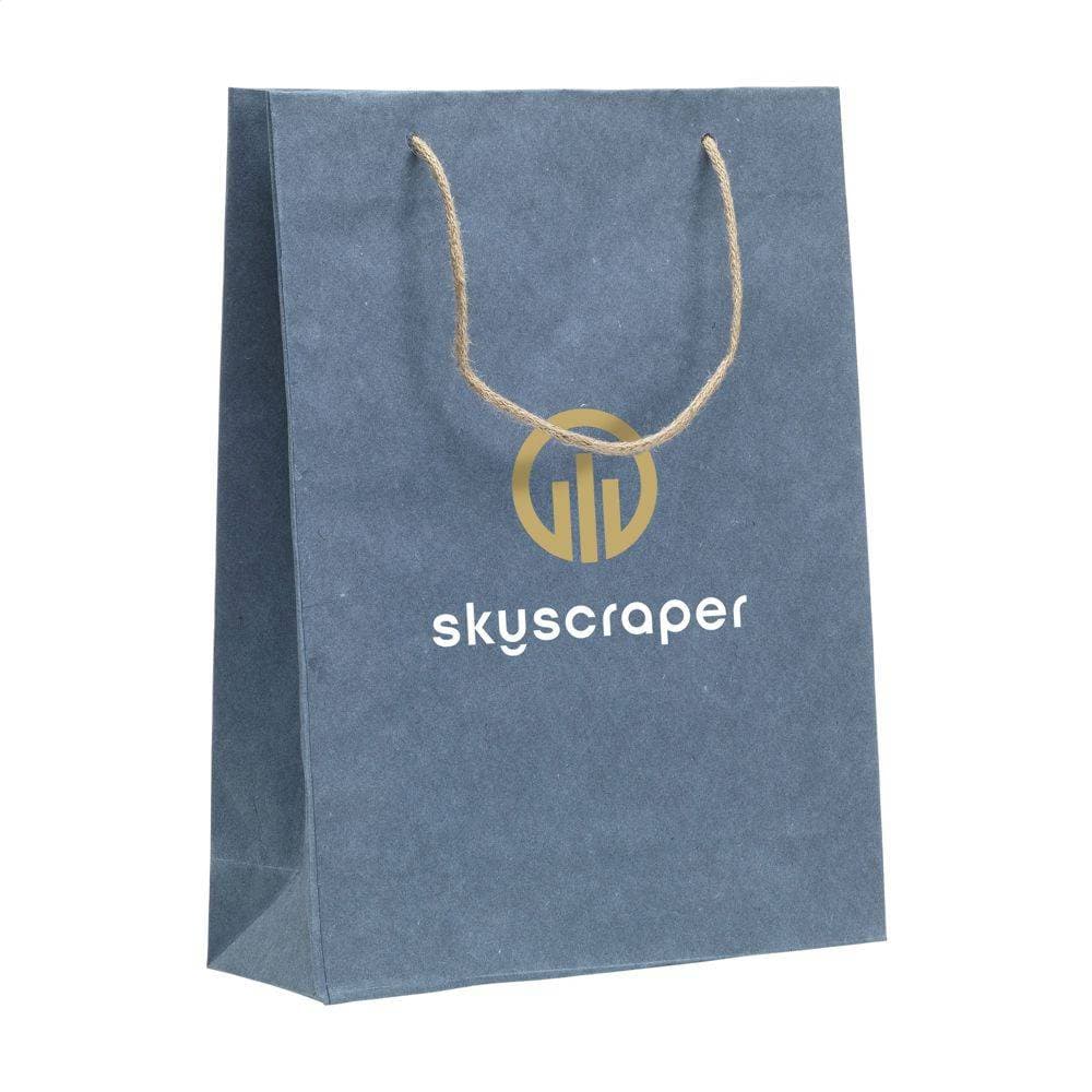 Papiergeschenktasche DENIM GROVE aus Recyclingpapier mit Jeansfasern L
