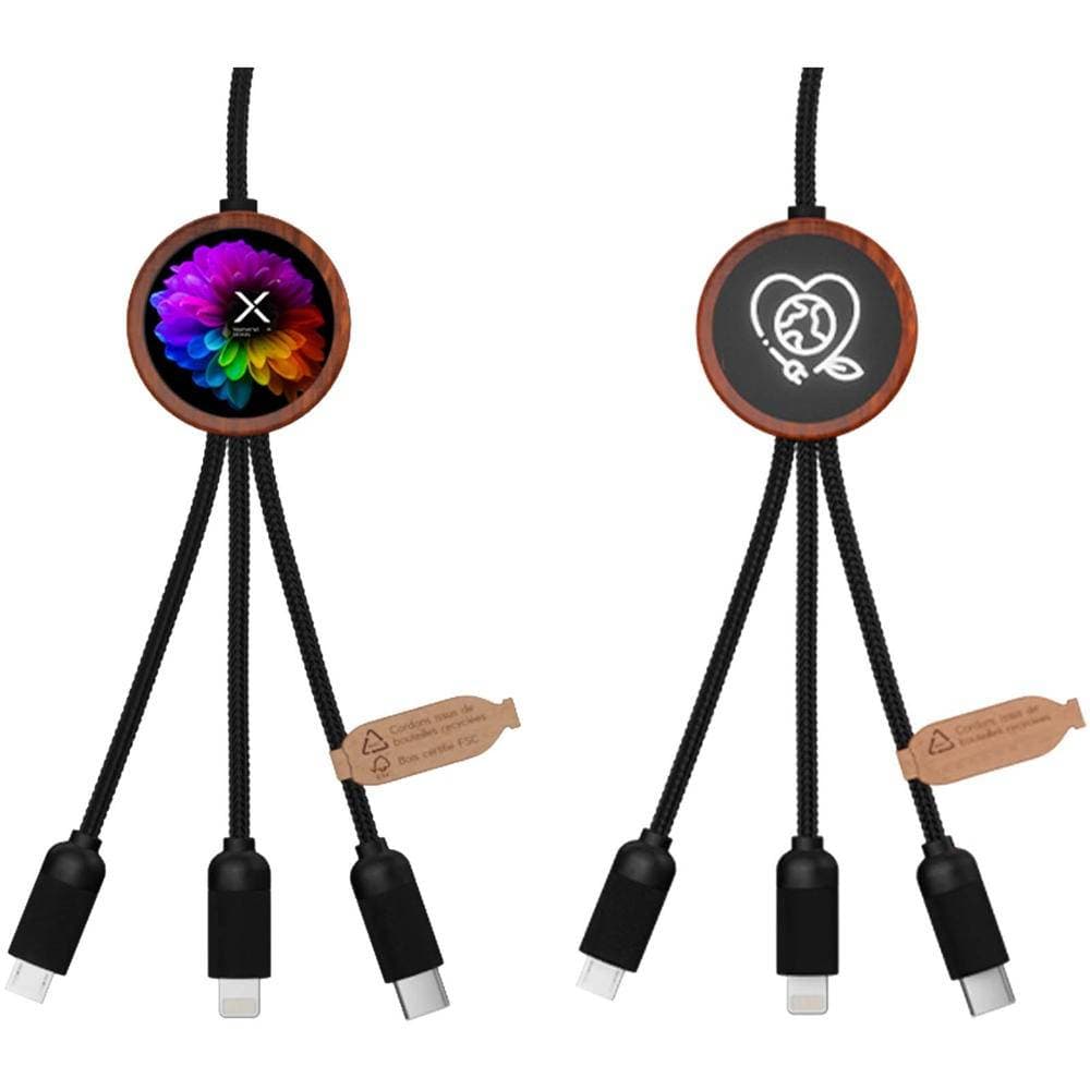 5-in-1 Ladekabel mit leuchtendem Logo und Bambusgehäuse LUMOFLEX