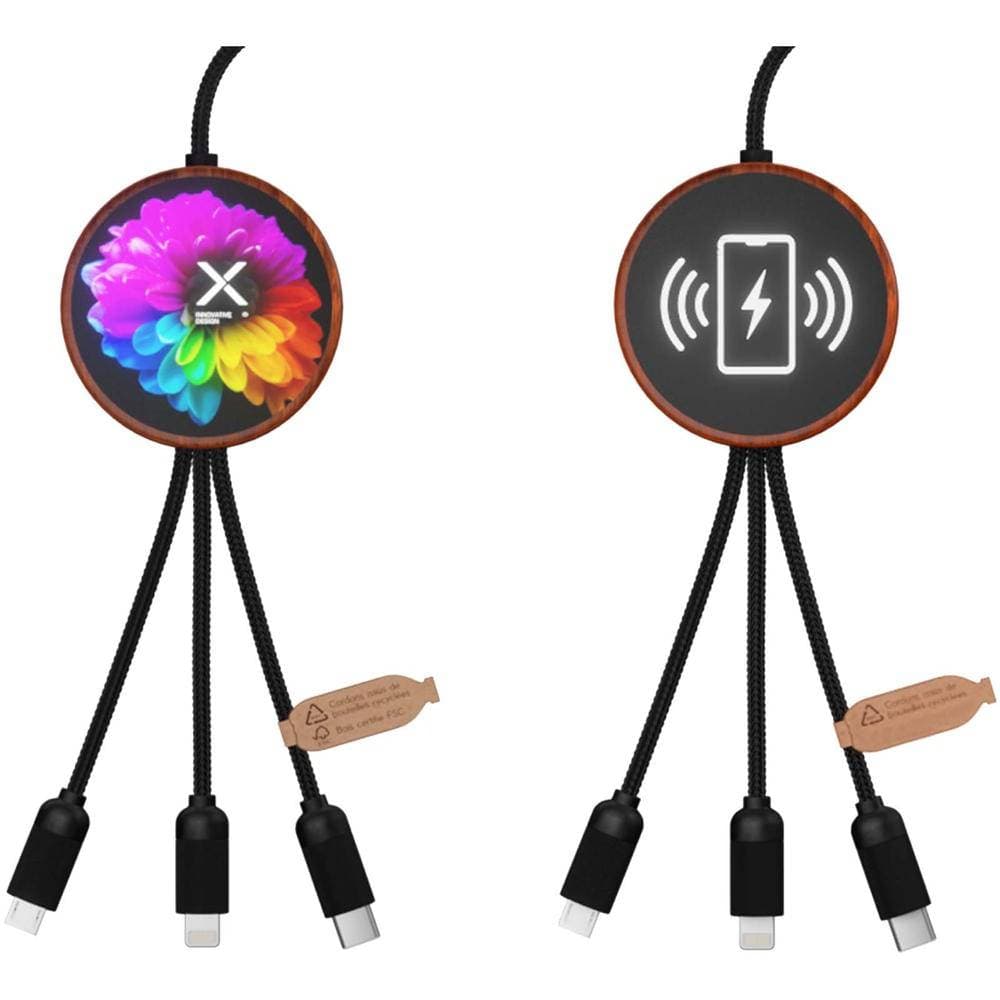 SCX.design 5-in-1 Ladekabel aus rPET mit Leuchtlogo und Bambus-Ladepad VOLTnexus